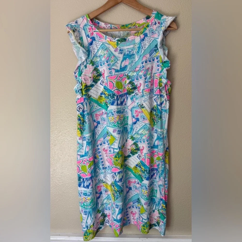HTF! Lilly Pulitzer Womens “Wish You Were here” Laina postcard DRESS sz L - Picture 2 of 7